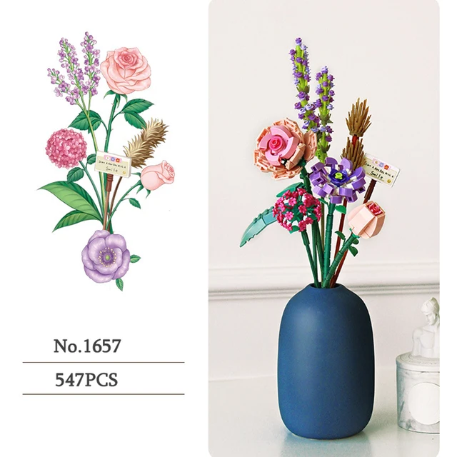 Building Block Bouquet 3D Model Toy Home Decoration Plant Potted Chrysanthemum Rose Flower Assembly Brick Girl Toy Child Gift 2