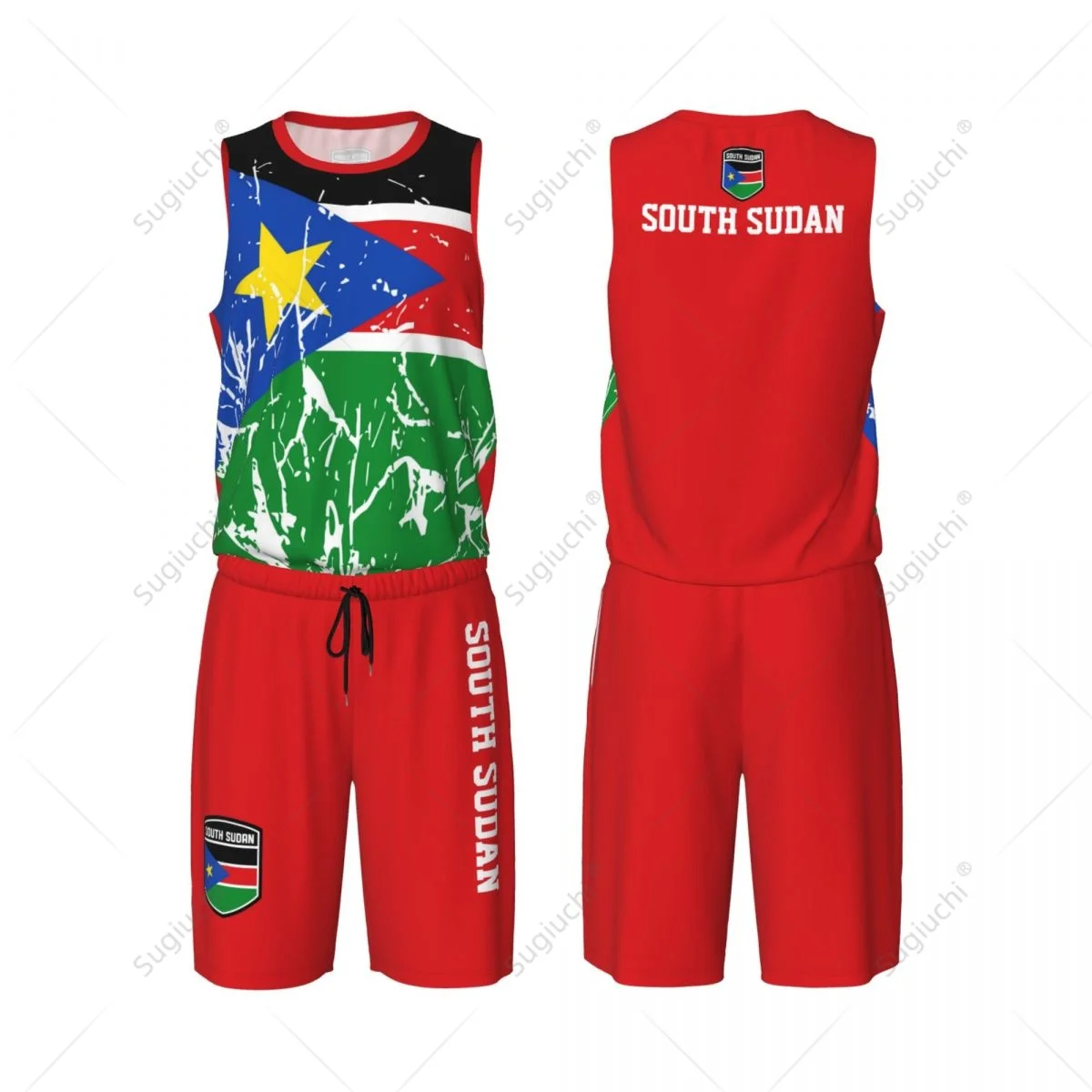 

Team-up South Sudan Flag Grain Men Basketball Jersey Set Shirt & Pants Sleeveless Custom Name Nunber Exclusive