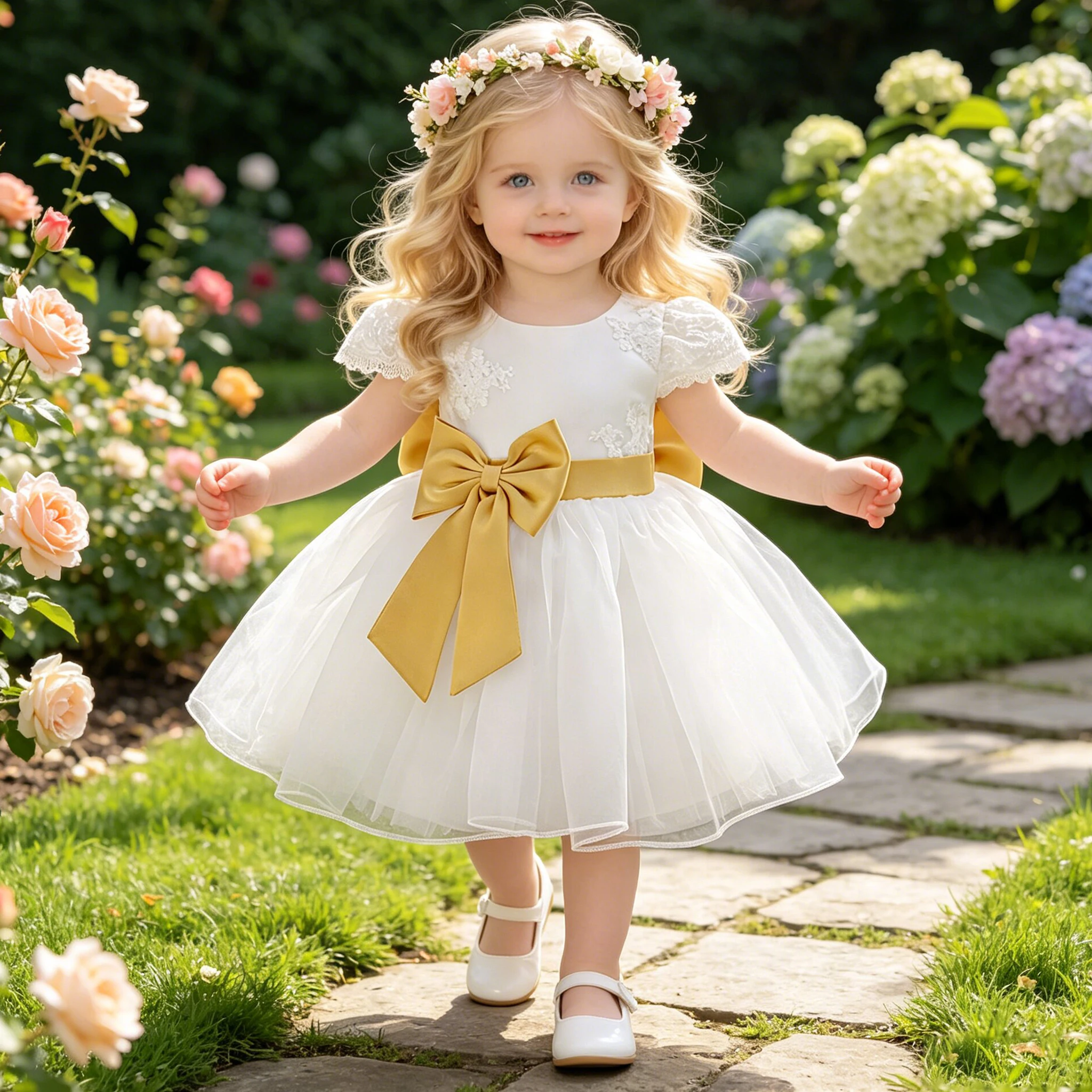 Kleinkind Schleife Taufe Party Mädchen Kleid Elegantes Baby 1. Geburtstag Hochzeit Prinzessin Kostüm Kinder Weiß Brautjungfern Taufkleid