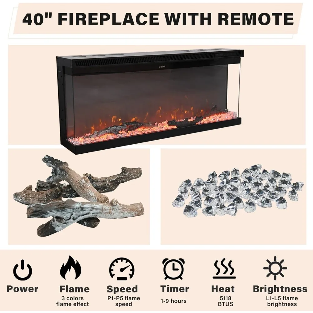 Fireplace TV Stand with 40" Electric Fireplace for 80" TV, 70" Fireplace Center with Adjustable Storage Cabinets, 2 Drawers 3