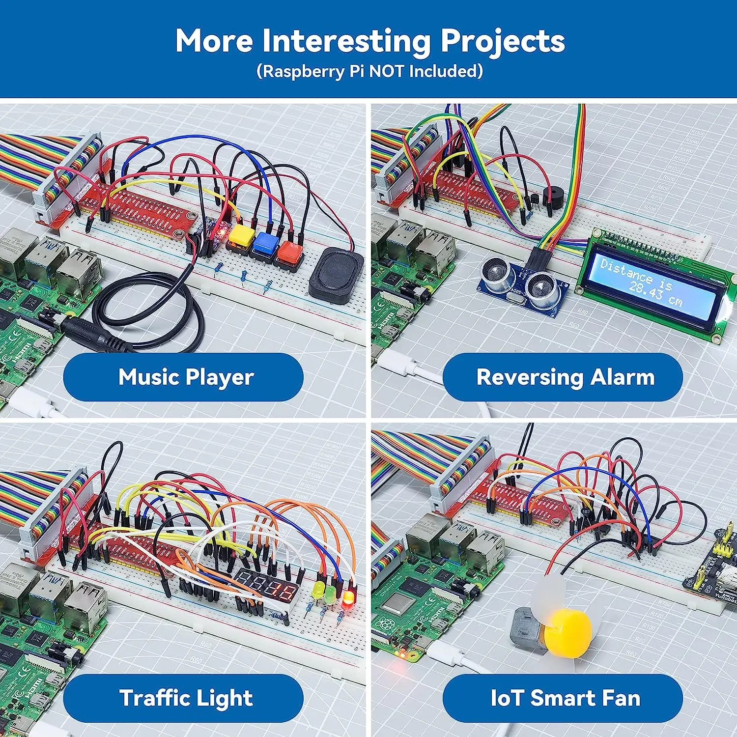 SunFounder Ultimate Starter Kit for Raspberry Pi 5 4B 3B+ 400,Python C Java Scratch Node.js, 161 Project, 337 Item ( NO PI )