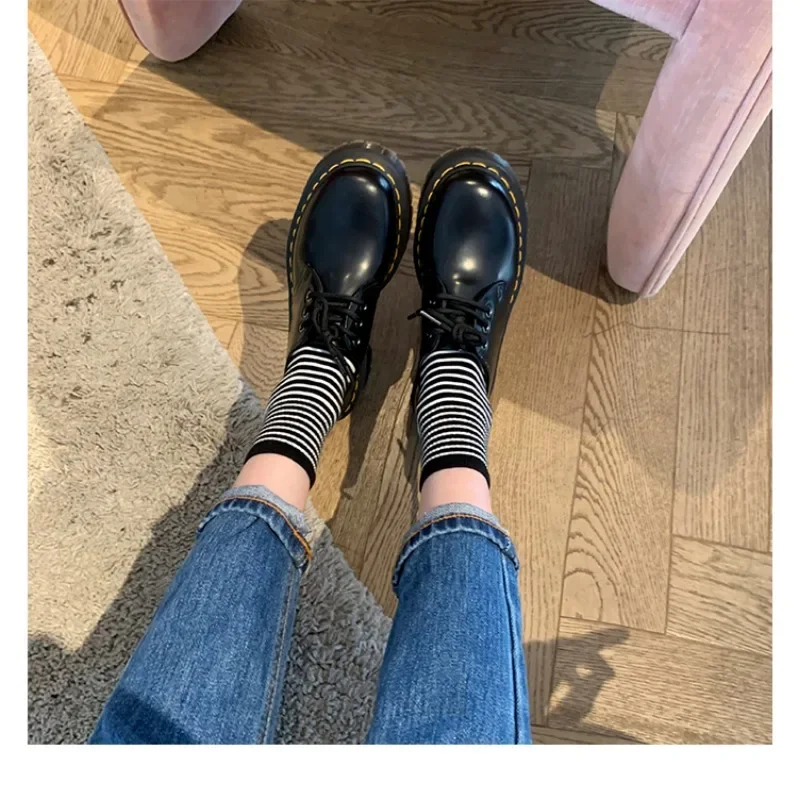 Leisure Pumps for Women Lace Up Pu Hoof High Heels Round Toe Oxford Shoes for Women Solid Platform Pumps Plus Size Zapatos Mujer 6