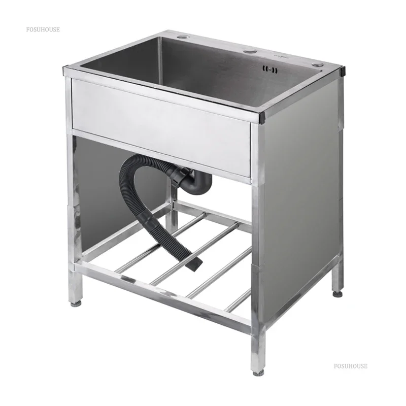 Stainless Steel Kitchen Sinks Kitchen Sink Household with Fence Bracket Handmade Vegetable Single Washing Sinks Dishwashing Sink