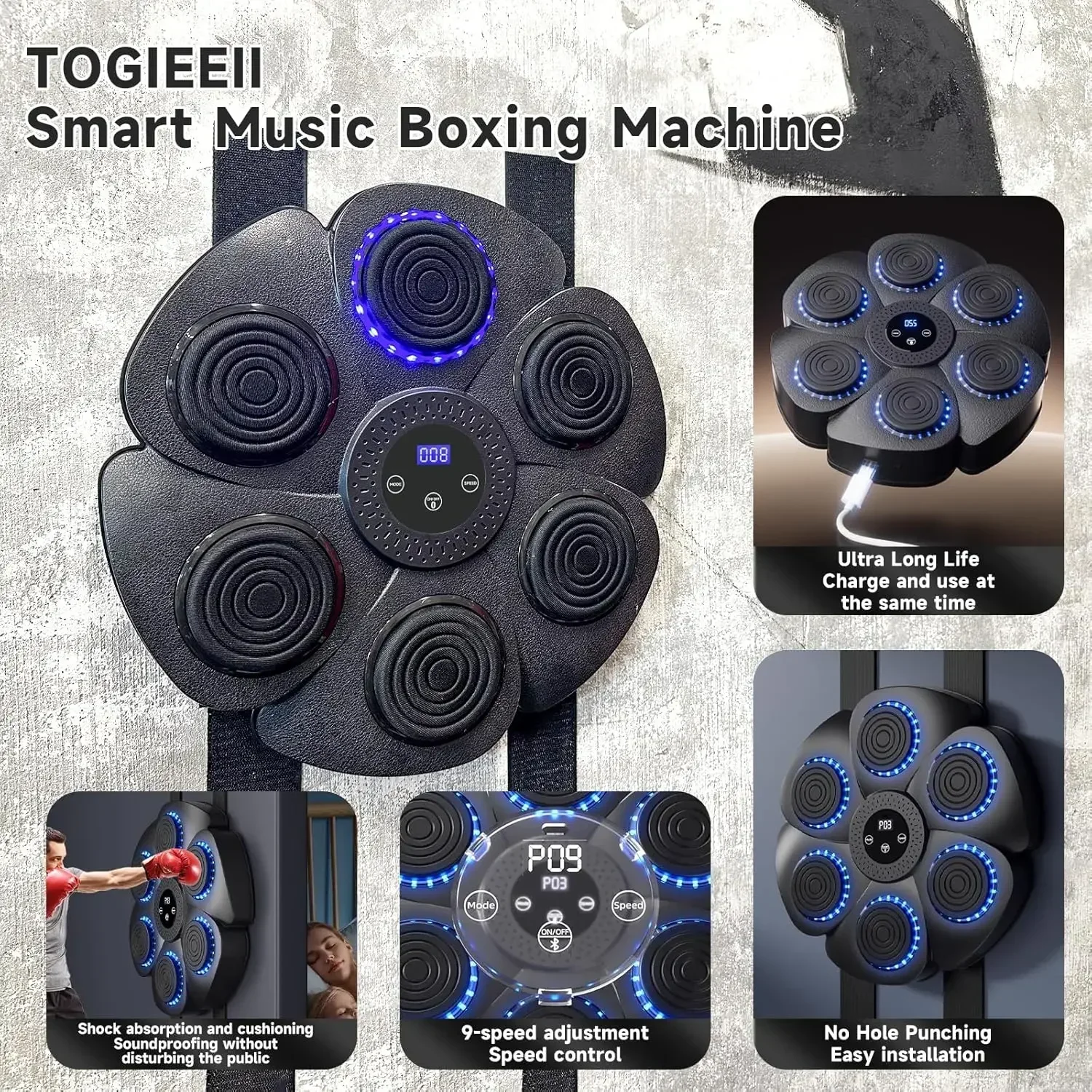 Music Boxing Toys Smart Bluetooth Adult/Children Sports Fitness Boxing Wall Target Muay Thai Reaction Trainer Children's Gift