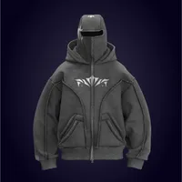 Y2K Vintage Zip up Hoodie Fashion Printed Pattern Double Hat Cold Resistant Design Sweatshirt Oversized Gothic Men Women Clothes 1