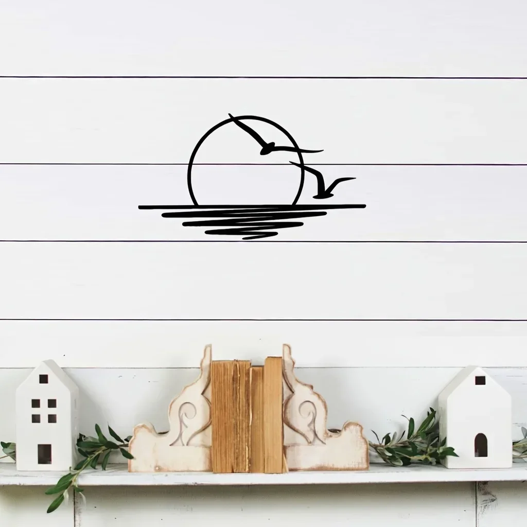 

1pc Sunrise Theme Decor Home Art Decorations Indoor Livingroom Black Classic Room Decor Metal Wall Hanging Decoration Background