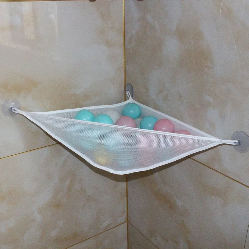 Bath Toy Mesh Corner Storage Bag Baby Shower Kids Toys Suction Cups Net Plastic Drain Bag Hanging Bathroom Organizer Accessories 2