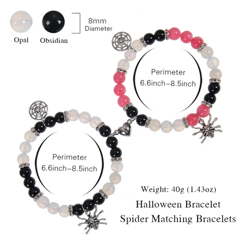 2 Pack Beaded Bracelet Couple Bracelet Pendant Bracelets Halloween Wrist Jewelry 3XUA