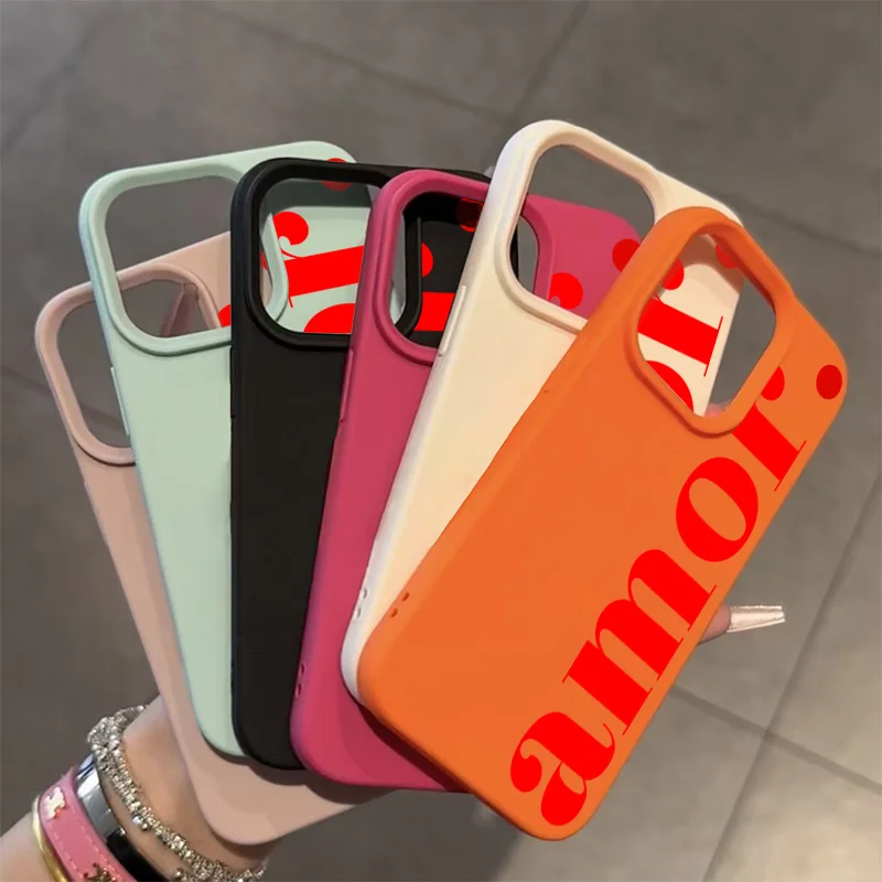 Elegant Red Artistic Letter Pattern Shockproof Phone Case - Soft Protective Cover