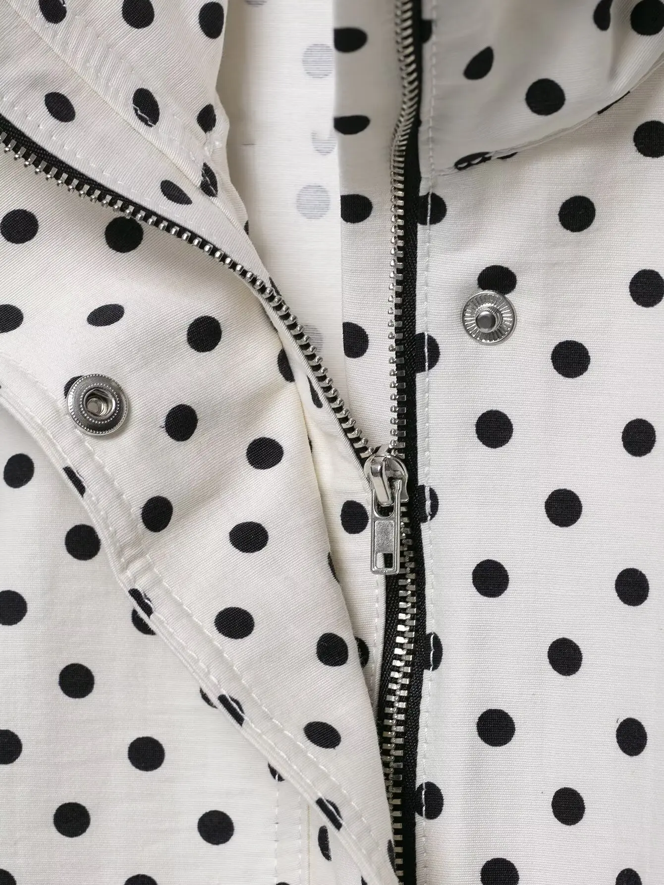 Hohe Taille Zipper Lose Outwear Dame Straße Outfits Herbst Elegante Polka Dot Jacke Für Frauen Stehen Kragen Kordelzug Mäntel – Detail 9