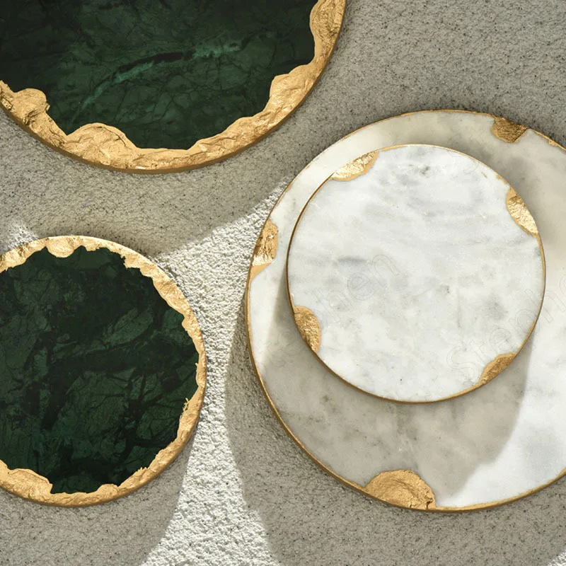 Natural Marble Trays Decorative Nordic Gold Stroke Candlestick Modern Jewelry Cosmetic Storage Tray Wedding Decoration Ornament 3