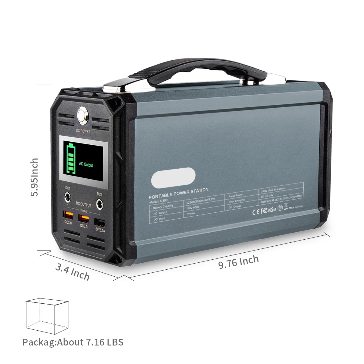 Howesy Aluminum Alloy 300W/110V Portable Power Station, 222Wh Spare Lithium Battery with Ac Power Socket/Qc 3.0/Dc, Suitable for Cpap Home Emergency Outdoor Camping Style Rv Travel. 2