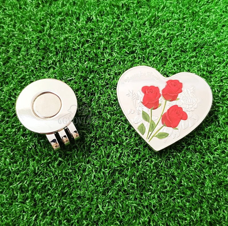 Golf Ball Marker Love Rose With Magnetic Cap Clips Girl Golfers Alloy Marker Golf Accessories Removable