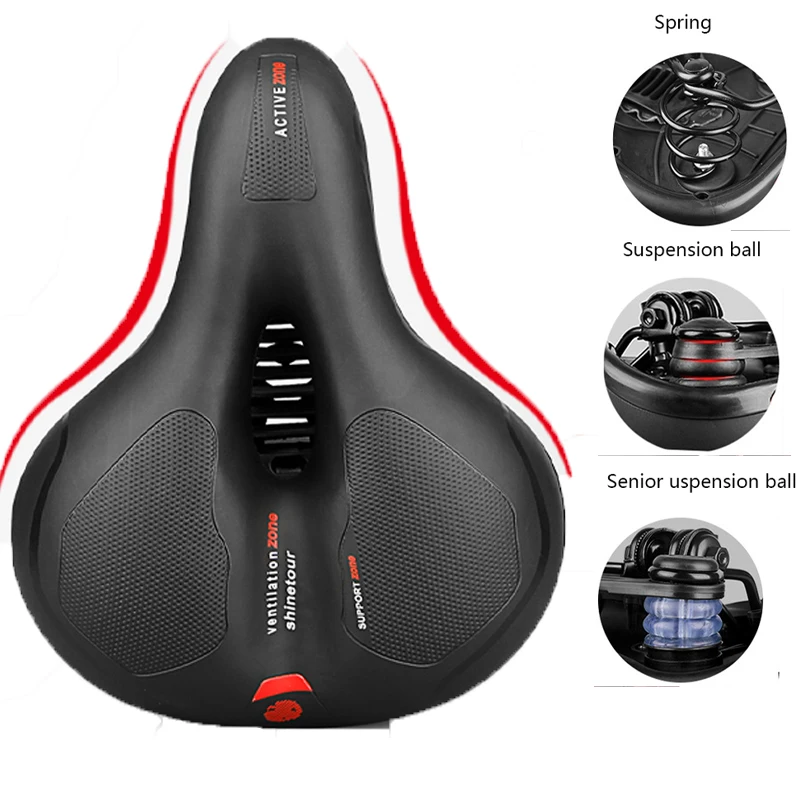 Bicycle Saddle Soft Thicken Wide Bicycle Seat Cycling Big Bum Bike Saddle Reflective Shock Absorbing Hollow Breathable Rainproof Pad