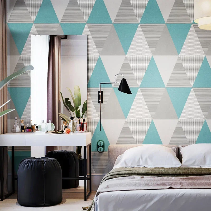 

Modern minimalist triangular geometry diamond grid wallpaper bedroom living room background wallpaper blue wallpaper hogar