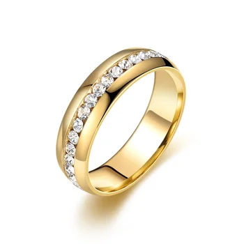 Women's Man's Gold Ring 6mm Vintage Silver Color Stainless Steel 1 Row Crystal Wedding Rings for Woman Man Elegant Jewelry Gift 1