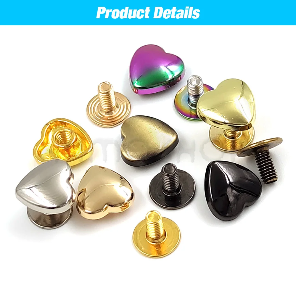 Metal Rivets Belt Strap Rivets Metal Studs Leather Rivets 10Set 10/14mm Heart Shape Metal Screwback Rivet Screw Studs For Leathercarft Garment Belt Wallet Bag Decoration