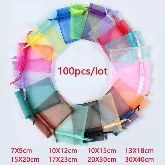 Organza Bags Wedding Christmas Party Gift Bag Pouches Candy Jewelry Packaging Bags 100Pcs Drawstring Pouch 1