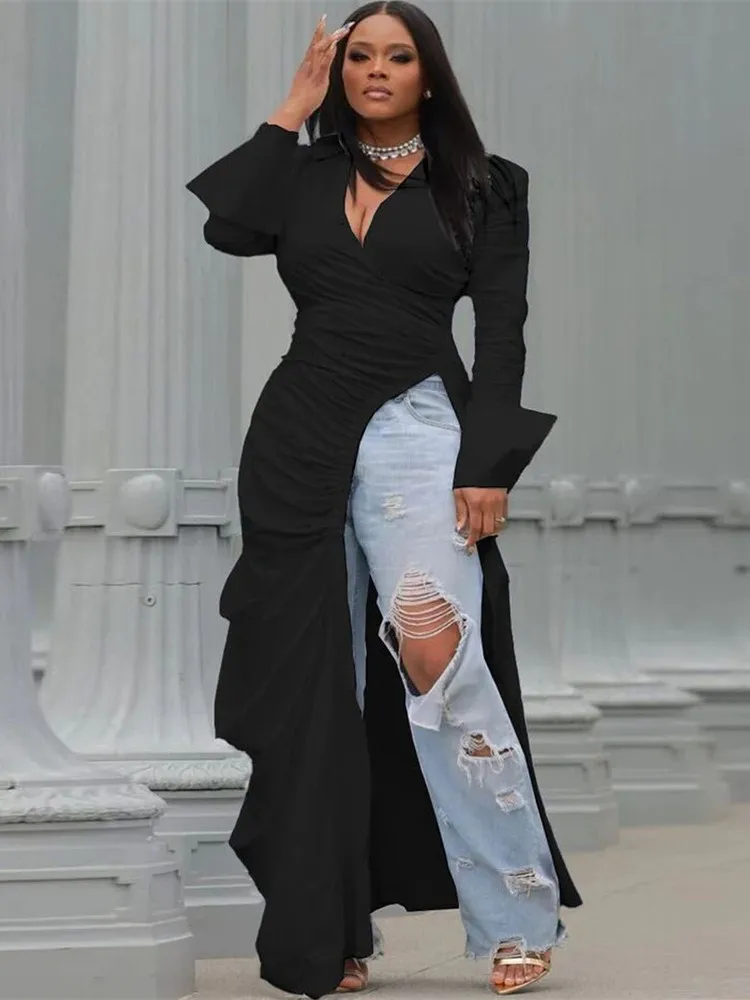 Wmstar Dresses Solid Color Long Sleeved Women's  Deep V Side Opening Slim Fitting Nightclub Party Dress Wholesale Dropshipping