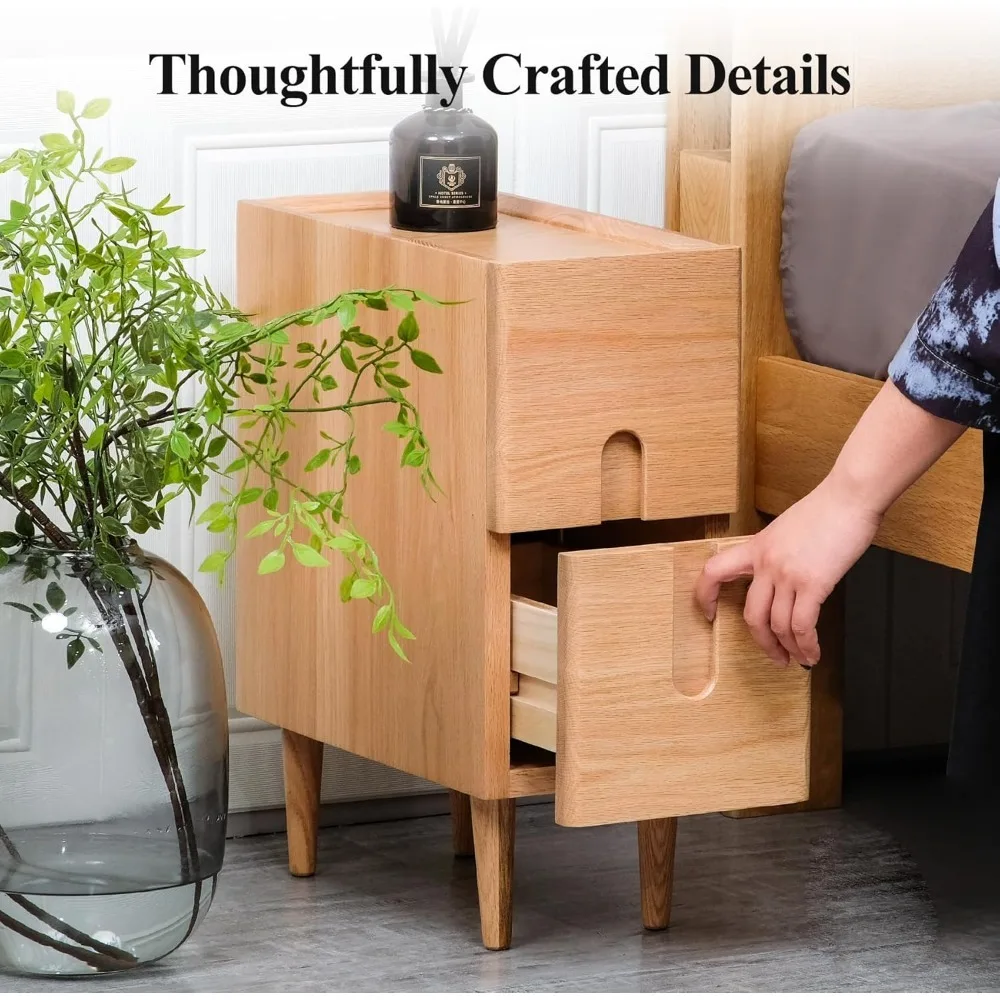 Mid Century Modern Nightstand, Solid Wood Night Table, Minimalist Nightstand, Side Table for Bedroom, 2-Drawer Bedside Tables, N