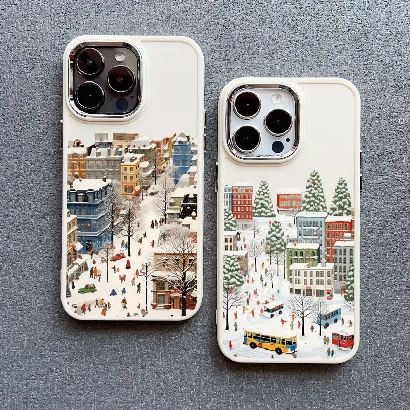 Die Stadt Winter Straße Schnee Szene Silikon Telefon Fall Für iphone 13 12 11 Pro Max 16 15 14 Pro Max Plus XR XS X 7 8 SE2 Abdeckungen – Detail 11