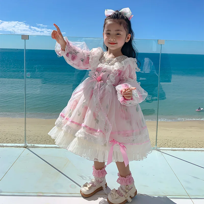 Spanish Baby Elegant Floral Dresses For Girls Children
