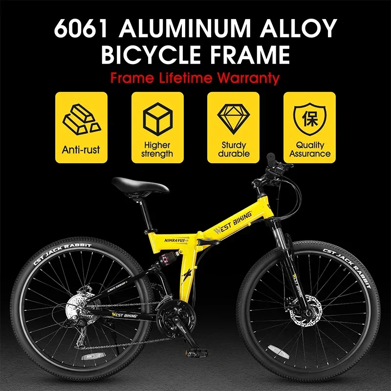 WEST BIKING Foldable 27.5 Inch Mountain Bike 27 Speed BMX MTB Bicycle Men Women Shock Absorption Mechanical Disc Brakes Bike 4