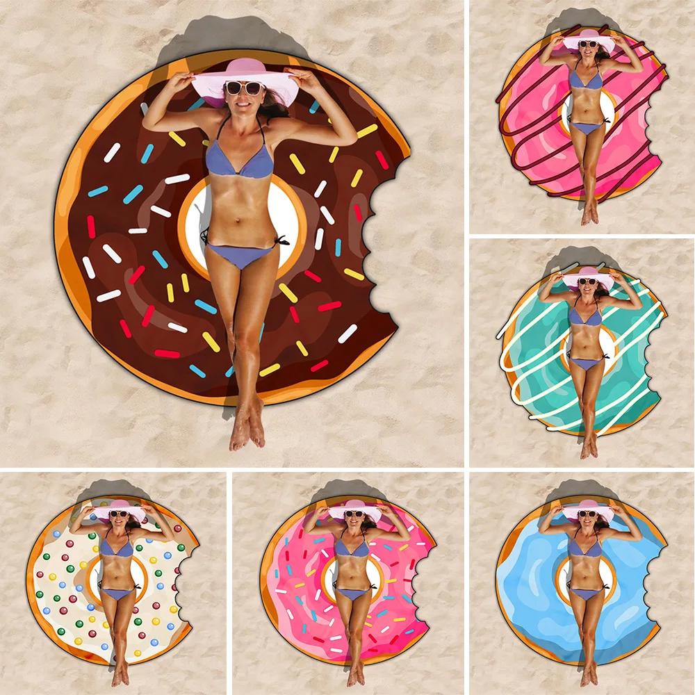 

Customizable 150CM Donut Figure Summer Travel Microfiber Quick Dry Beach Towel Outdoor Beach Cushion Yoga Floor Mat Tablecloth