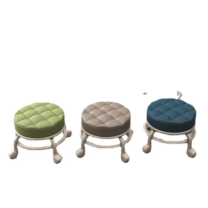 Universal Wheel Small Stool Home Pulley Low Stool Wheeled Bench Small Round Sofa Chair Plastic Backrest