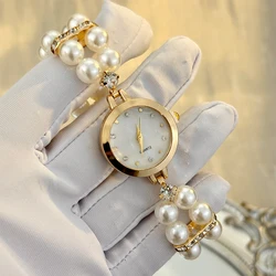 Pearl - Embellished Adjustable Pull - String Women's Watch (Shell pearl elastic)