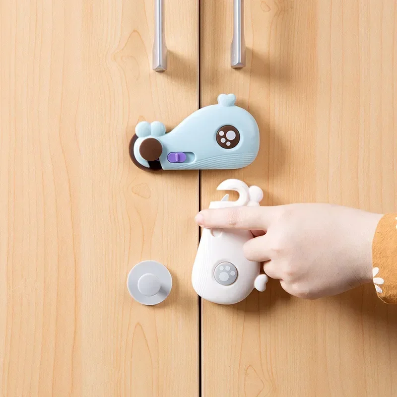 

1PCS Baby Safety Cabinet Door Lock Anti-Open Refrigerator Drawer Cartoons Whale Safety Locks Child Protective Safety Buckle