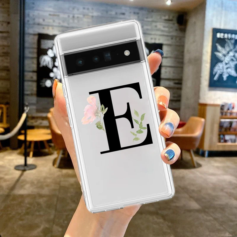 Floral Initials Silicone Shockproof Clear Phone Case
