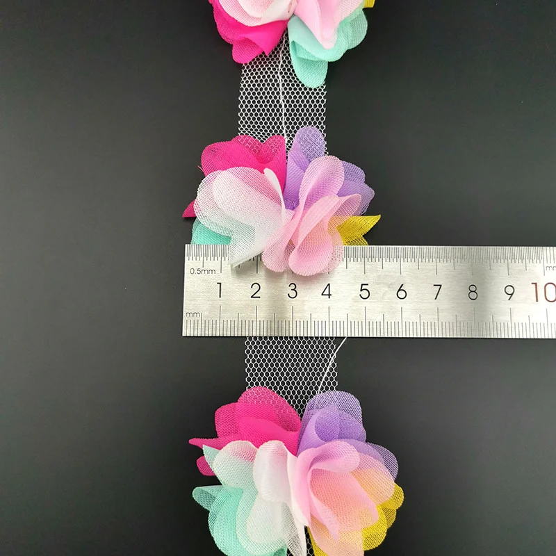 (60 Pieces/lot) Colourful Petal Chiffon Lace Fabric Webbing Decoration Love Gift Ribbons Crafts Handmade DIY 50mm Width