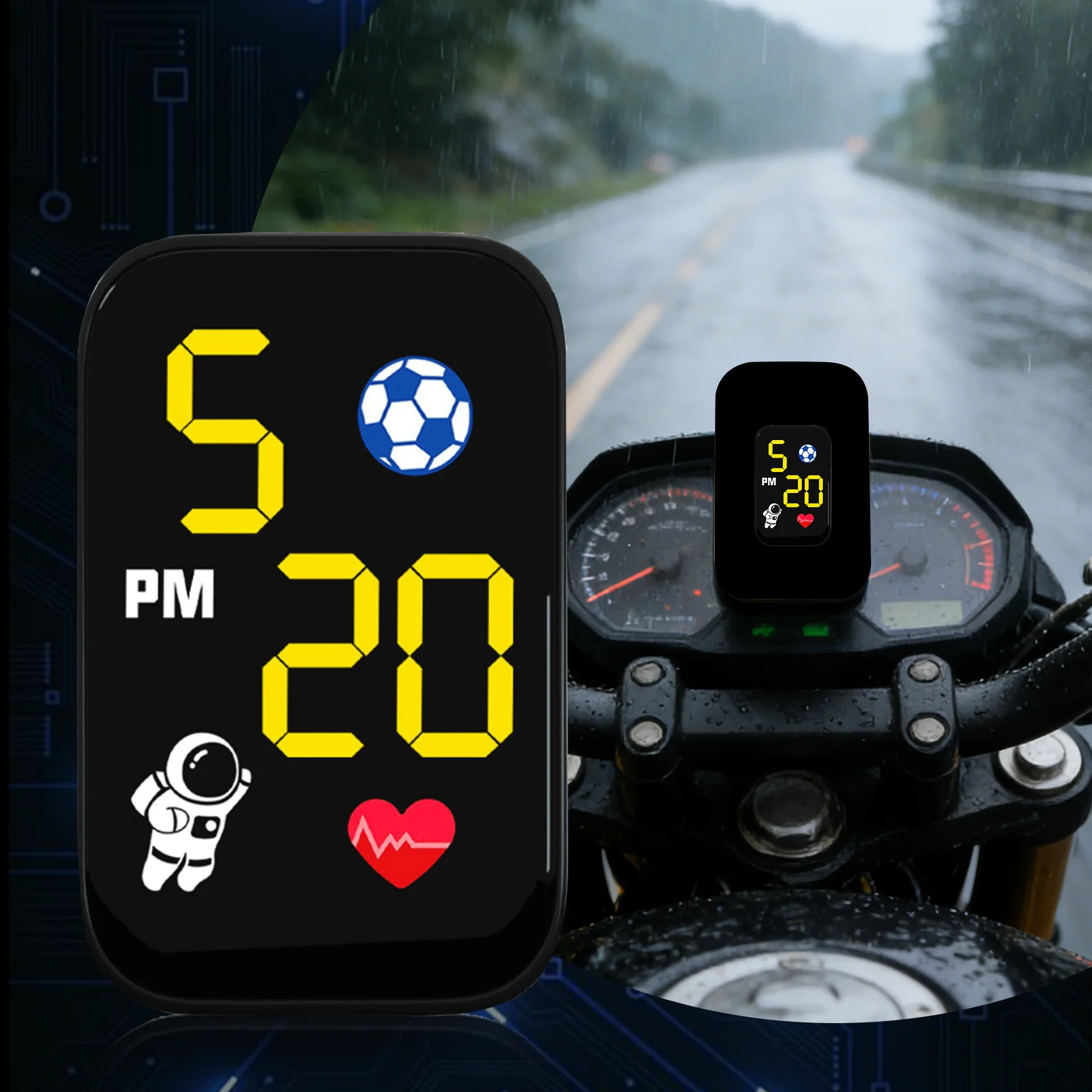 Waterproof Digital Motorcycle Clock with Illuminated Display, Dash-Mounted Timepiece