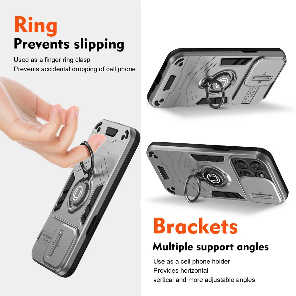 Sliding Window Metal Finger Holder Phone Case