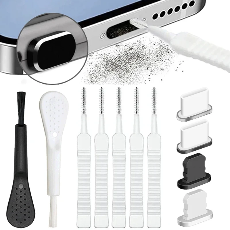Universal Phone Charging Port Dust Plug & Cleaning Brush Set - Enhanced Port Protection & Maintenance Kit