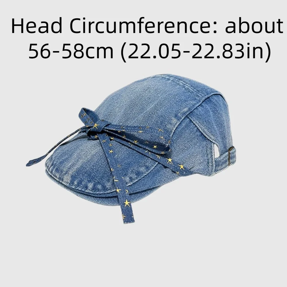 Original Bow Strap Design Berets Caps for Women Spring and Summer Travel Ins Versatile Sunscreen Retro Denim Forward Hats
