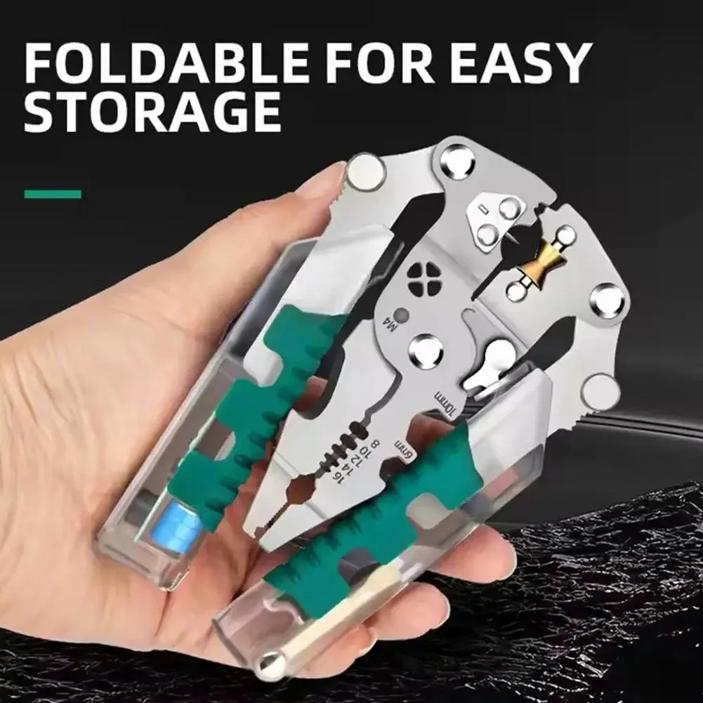 Wire Stripping Pliers Foldalbe Wire Stripping Pliers Voltage Testing Cable Cutting Crimping Pliers Multifunctional Electrician