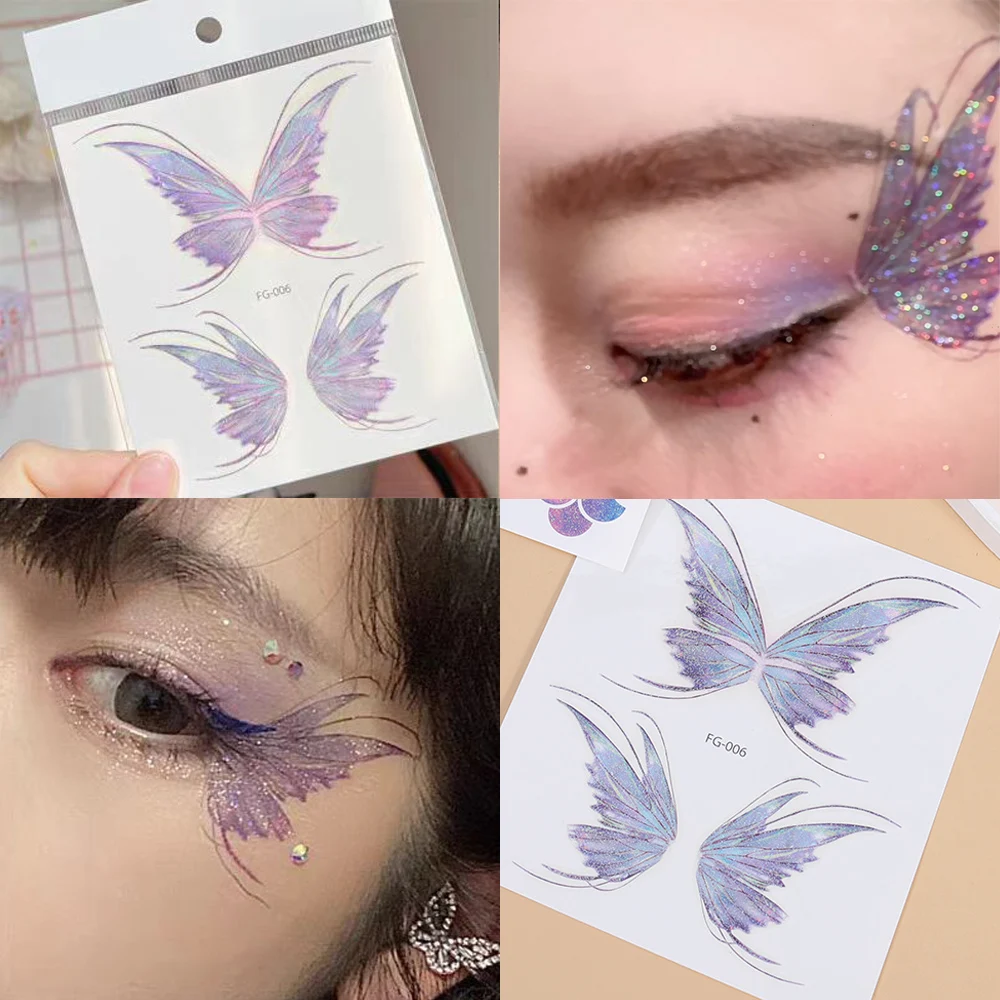 

Fairy Butterfly Wings Tattoo Sticker Waterproof Shiny Eyes Face Hand Body Art Fake Tattoos Women Makeup Environmentally Material