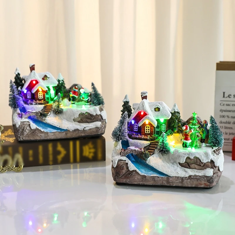 

Luminescent Small House Music LED Light Driven Lighting Christmas Resin Christmas Scene Village Cottage Town River