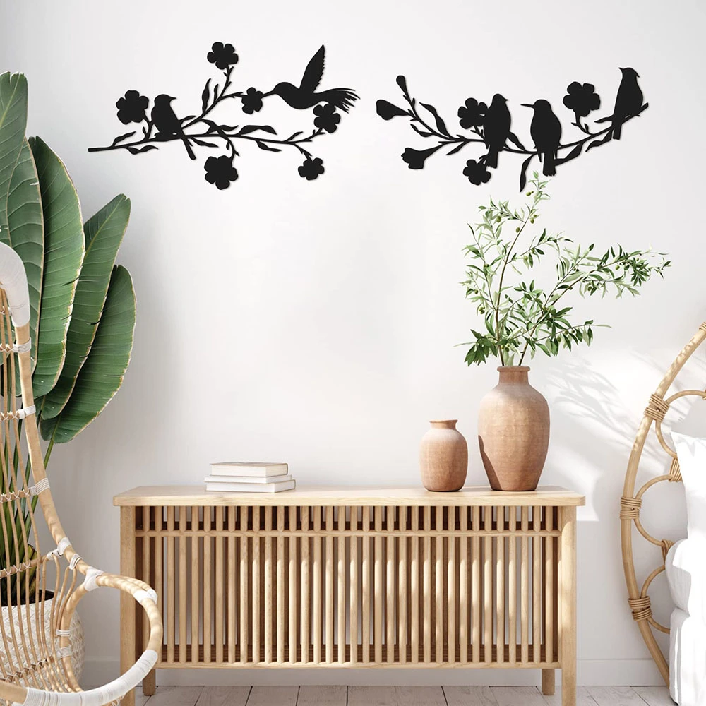 Metal Living Room Decoration Black Metal Birds Wall Decor
