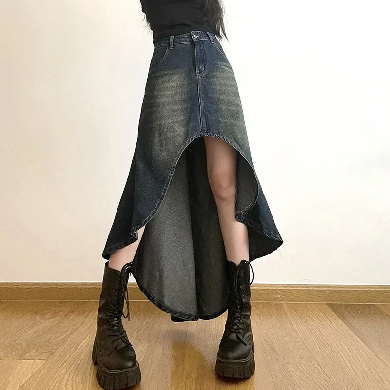 

New High Waist Women Mermaid Denim Skirts American Style Designed Bandage Split Midi Skirt Y2K Fashion Streetwear Female Skirts