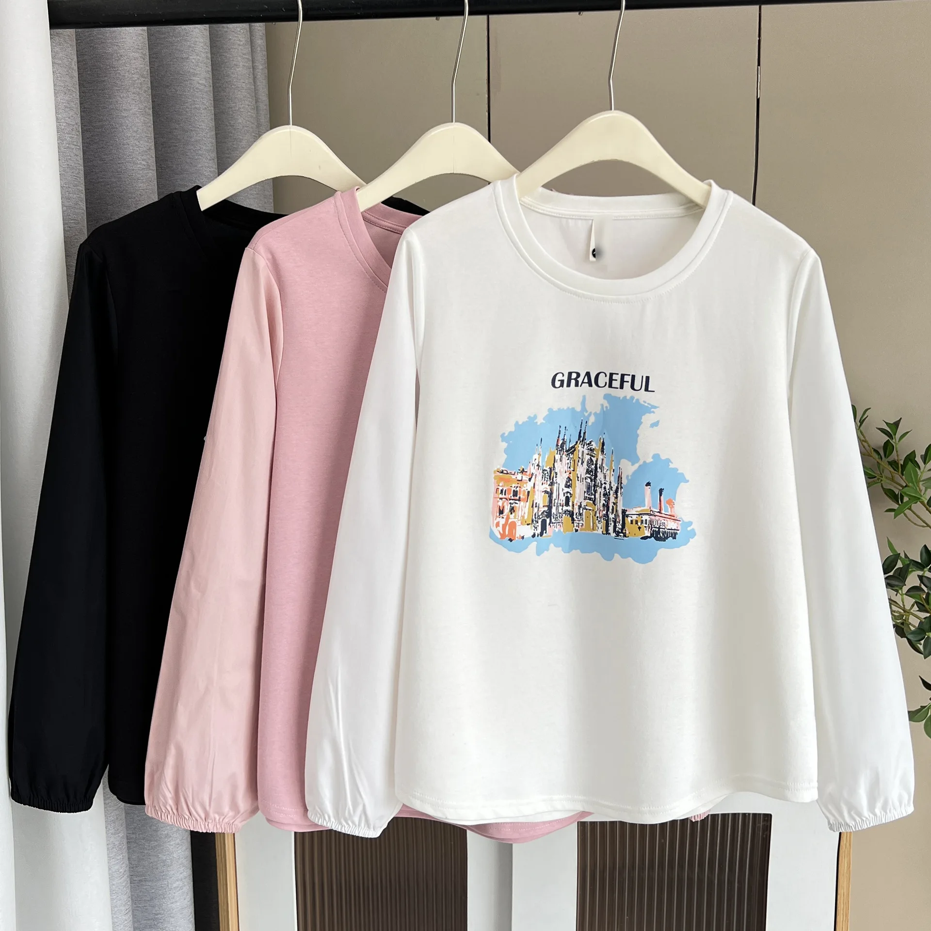 Fashion Plus Size Women's T-Shirt Autumn New Style Of Youthful Printed Long Sleeved round-neck Tops 2558