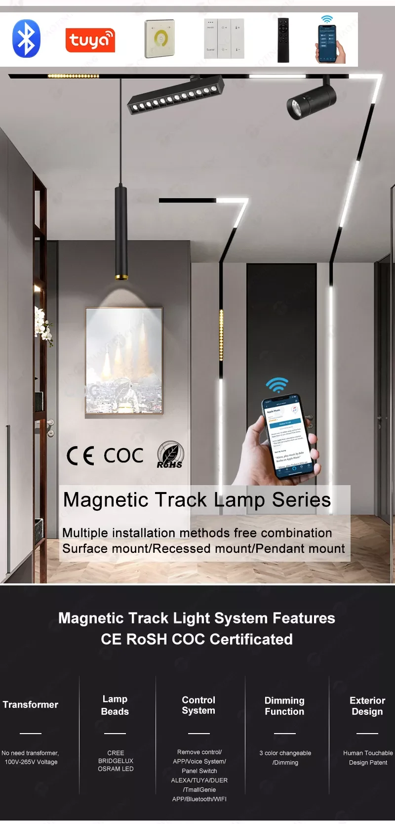 Description Picture 3 of item12 Way 2.4G Wifi Remote Control Color Temperature Smart Led Track Flood Spot Lamps Magnetic Rail System For Spotlight Floodlight