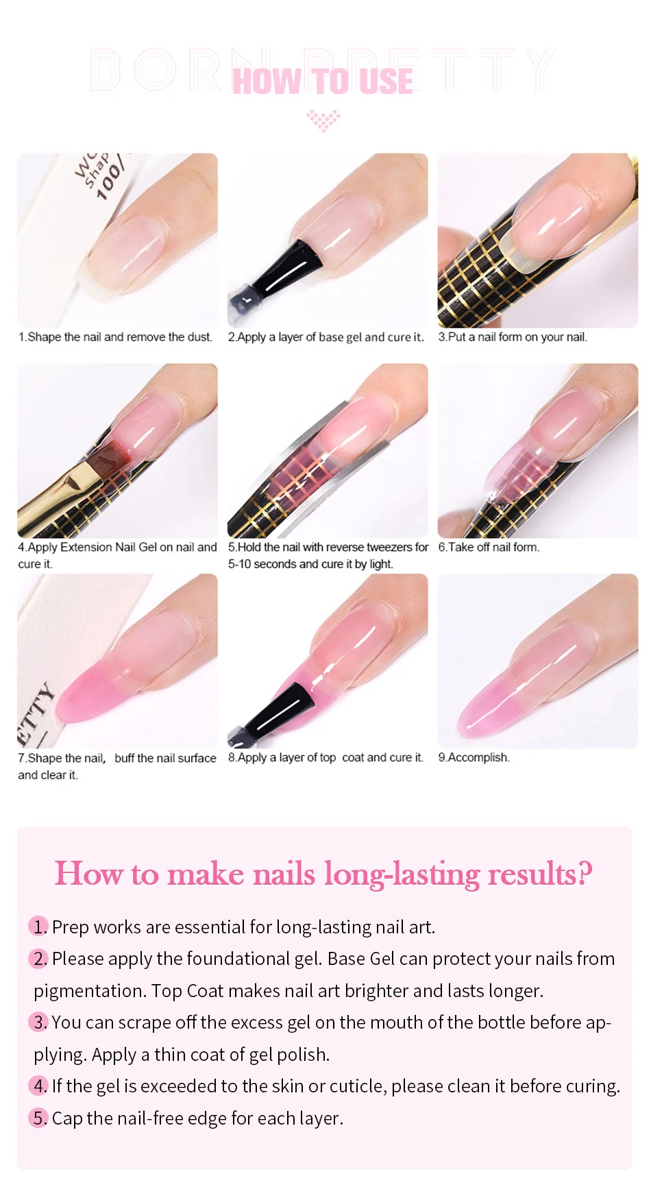 BORN PRETTY 60ml Nude Pink Nagelverlängerungs-Gel Acryl UV-Gel UV LED Soak-Off Nagelverlängerungs-Konstruktionsgel für French Nails DIY – Detail 8