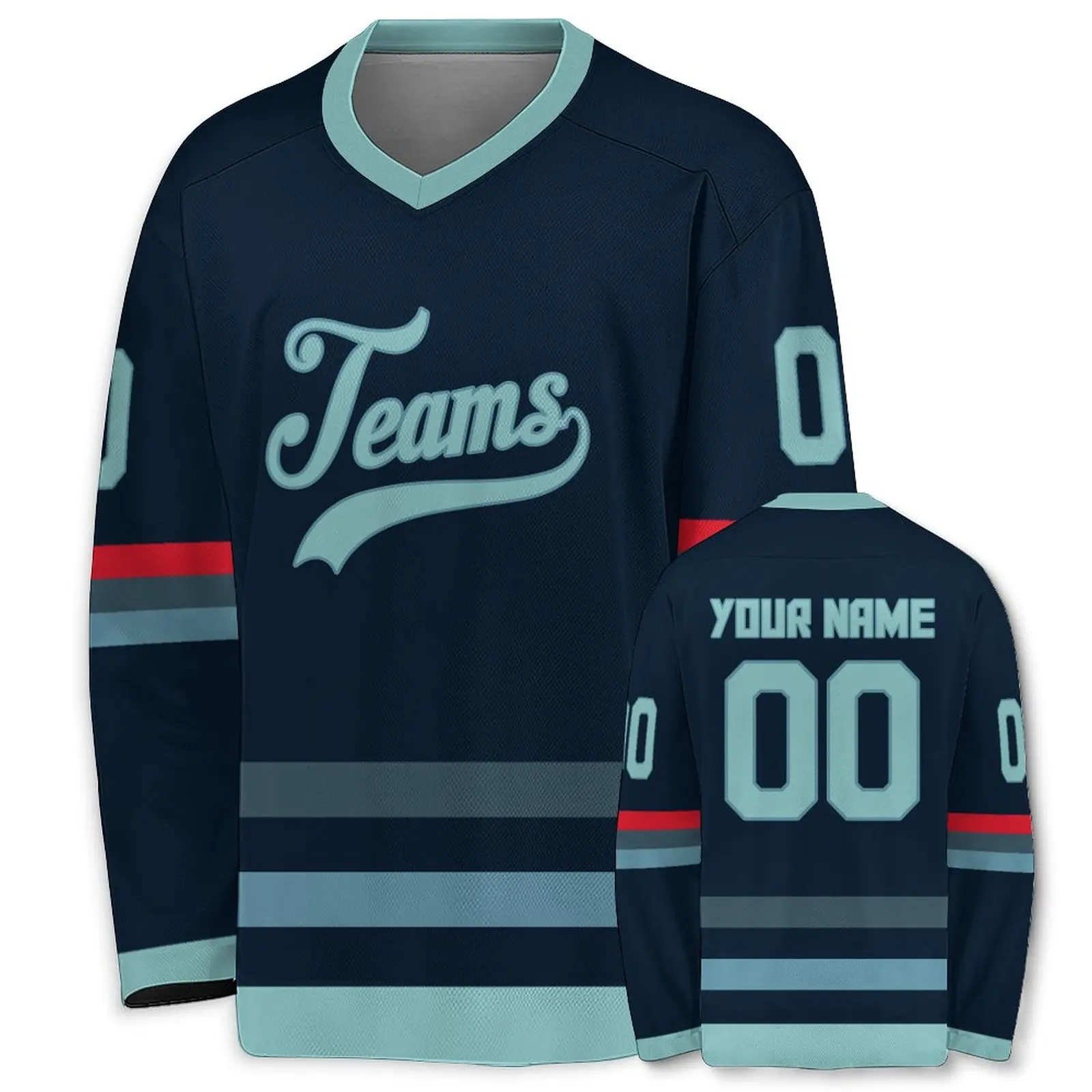 Personalized Cream Navy V-Neck Hockey Jersey - Custom Team Name & Number Sports Uniform for All Ages