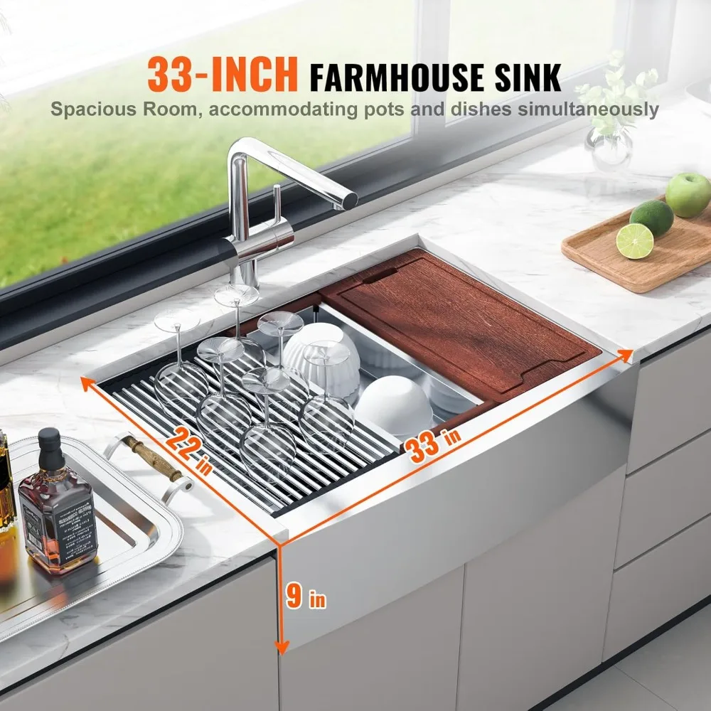 33 Inch Kitchen Sink, 304 Stainless Steel Sink, Top Mount Single Bowl Kitchen Sinks with Ledge & Accessories, Dishwasher Sinks 2