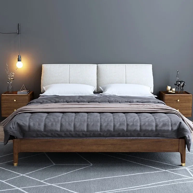 

Индивидуальная индивидуальная кровать из твердой древесины, скандинавский орех, двойная кровать, Современная Минималистичная кровать, Главная спальня, мягкая искусственная кожа, роскошная