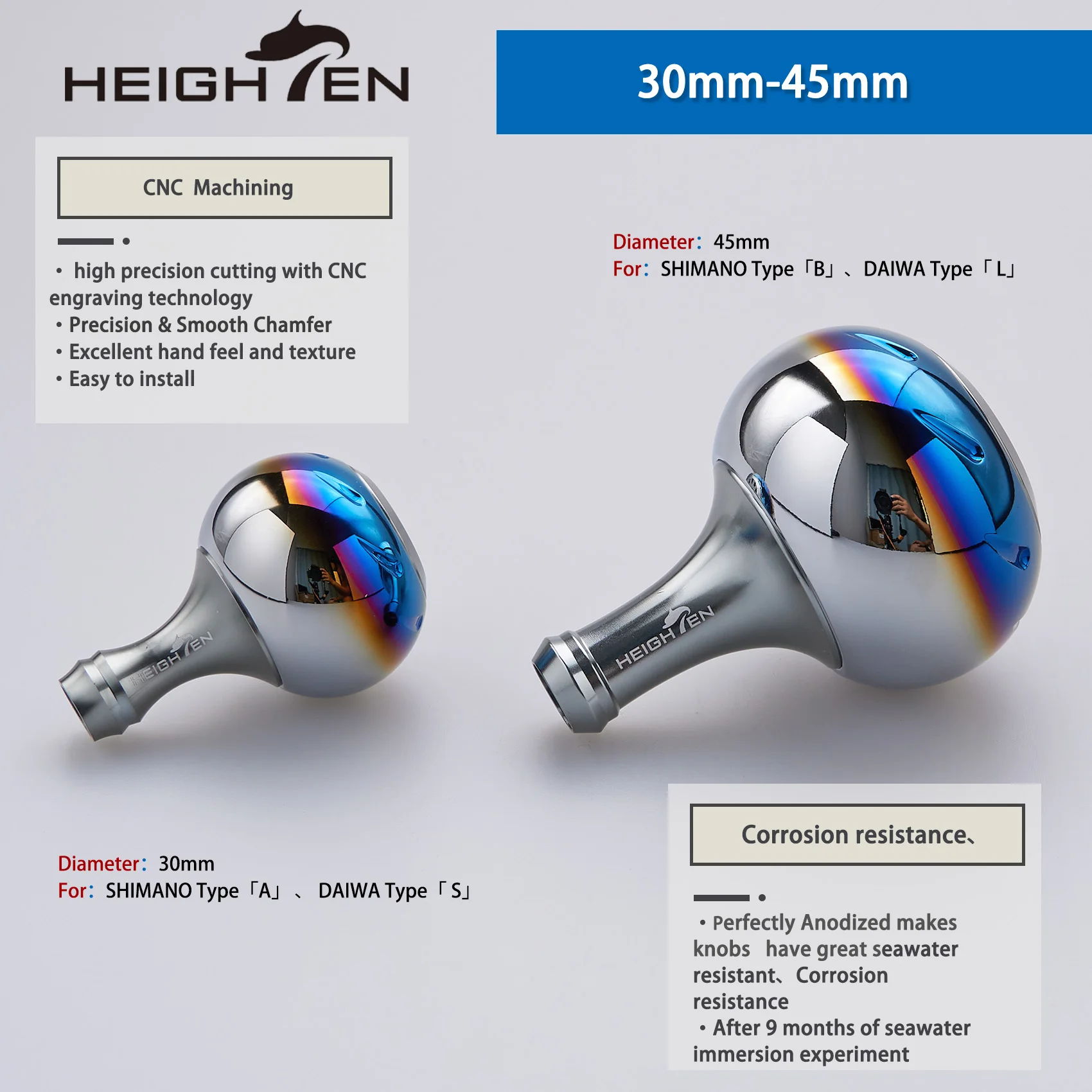 HEIGHTEN Power Handle Knob 45mm 32g for Shimano Stradic SW Twinpower SW Ultegra 5000-8000 reel