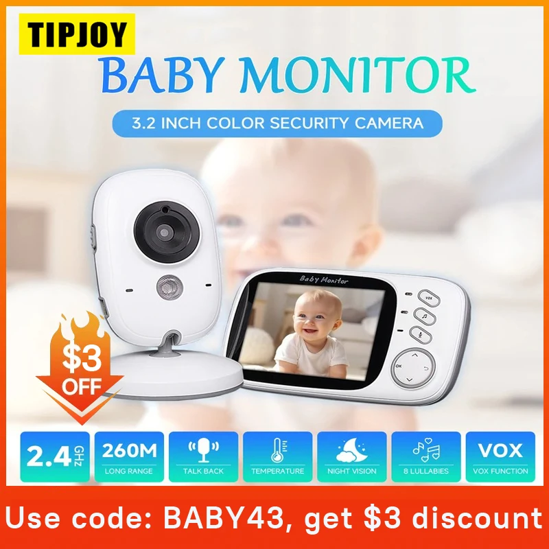 

TIPJOY 3.2 Inch Video Color Baby Monitor 2.4G Wireless LCD 2 Way Audio Talk Night Vision Surveillance Security Camera Babysitter